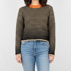 Cos Cropped Ribbed Stripe Wool Round Neck Jumper Sweater Size Small‎ Orange Tan